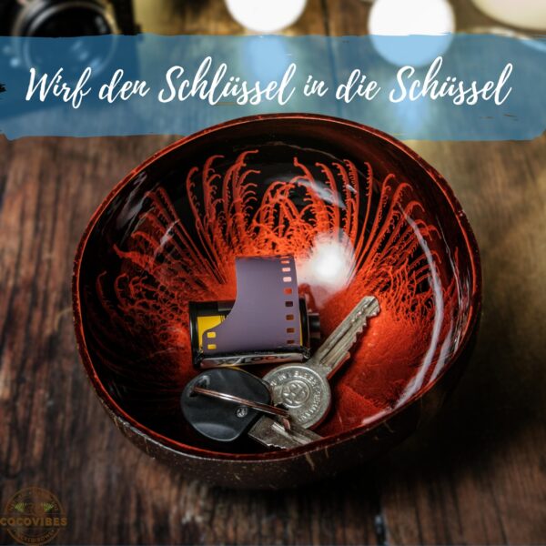 Kokosnuss Schale RUBY Splash rot inkl. Untersetzer aus Kokosfasern – Bild 2