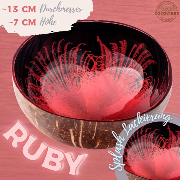 Kokosnuss Schale RUBY Splash rot inkl. Untersetzer aus Kokosfasern – Bild 3