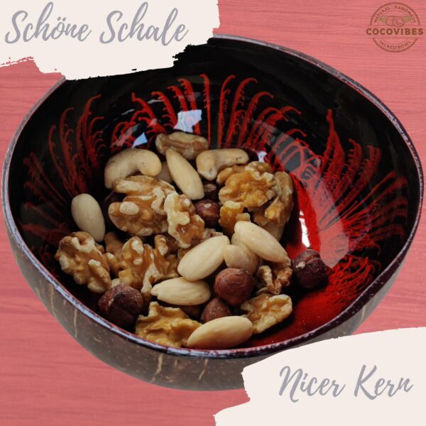 Kokosnuss Schale RUBY Splash rot inkl. Untersetzer aus Kokosfasern – Bild 4