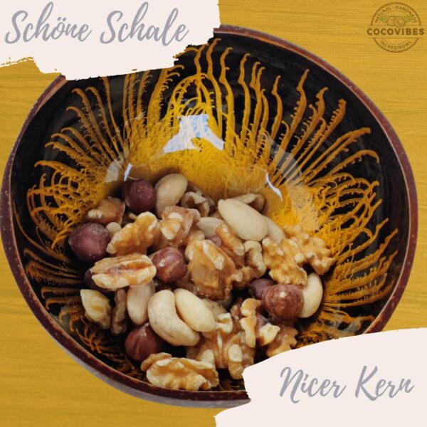 Kokosnuss Schale AMBER Splash gold inkl. Untersetzer aus Kokosfasern – Bild 4
