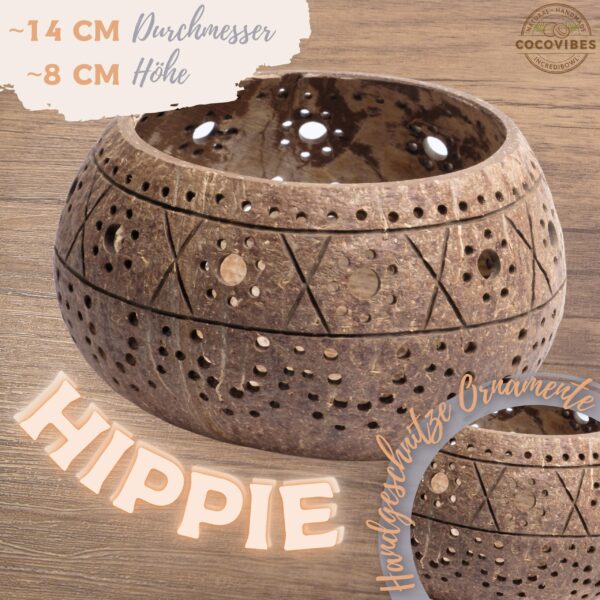 Kokosnuss Windlicht HIPPIE mit handgeknüpften Untersetzer aus recycelten Kokosfasern – Bild 4