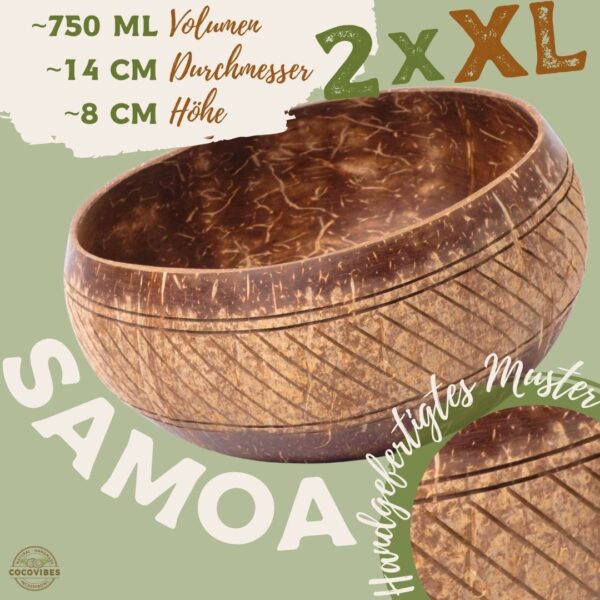 Jumbo Kokosnuss Schale SAMOA im 2er Set inkl. 2 Kokosholzlöffel und 2 Untersetzer – Bild 3