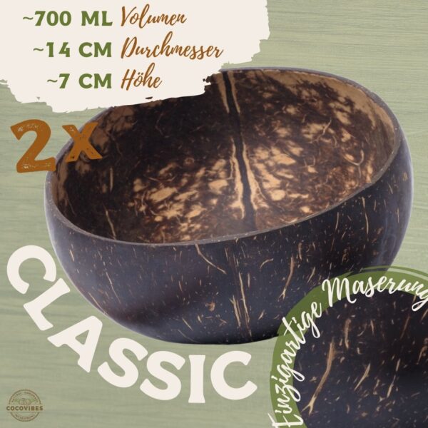 Kokosnuss Schale CLASSIC im 2er Set inkl. 2 Kokosholzlöffel und 2 Untersetzer – Bild 3