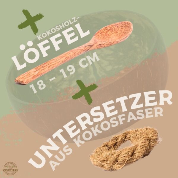 Jumbo Kokosnuss Schale SAMOA inkl. Kokosholzlöffel und Untersetzer aus Kokosfasern – Bild 5