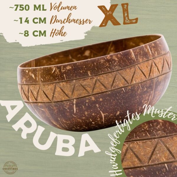 Jumbo Kokosnuss Schale ARUBA inkl. Kokosholzlöffel und Untersetzer aus Kokosfasern – Bild 3