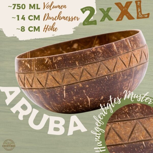 Jumbo Kokosnuss Schale ARUBA im 2er Set inkl. 2 Kokosholzlöffel und 2 Untersetzer – Bild 2