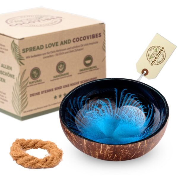 Kokosnuss Schale OCEAN Splash blau inkl. Untersetzer aus Kokosfasern – Bild 8