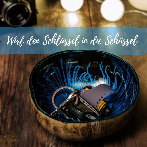 Kokosnuss Schale OCEAN Splash blau inkl. Untersetzer aus Kokosfasern – Bild 2