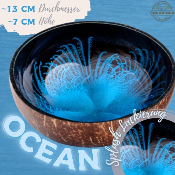 Kokosnuss Schale OCEAN Splash blau inkl. Untersetzer aus Kokosfasern – Bild 3