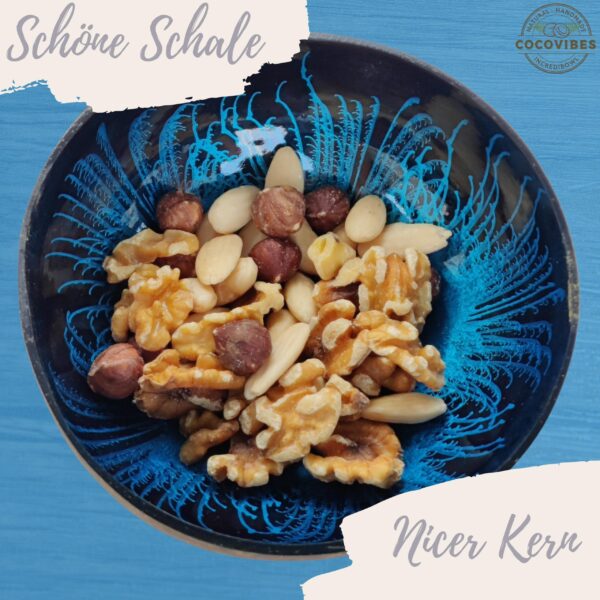 Kokosnuss Schale OCEAN Splash blau inkl. Untersetzer aus Kokosfasern – Bild 4