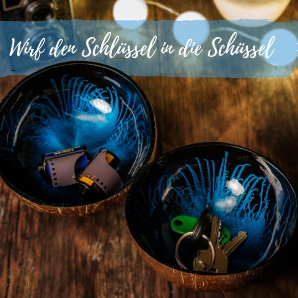 Kokosnuss Schale OCEAN im 2er Set Splash blau inkl. 2 Untersetzer aus Kokosfasern - Base Set – Bild 2