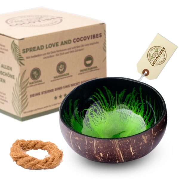 Kokosnuss Schale JADE Splash grün inkl. Untersetzer aus Kokosfasern – Bild 7