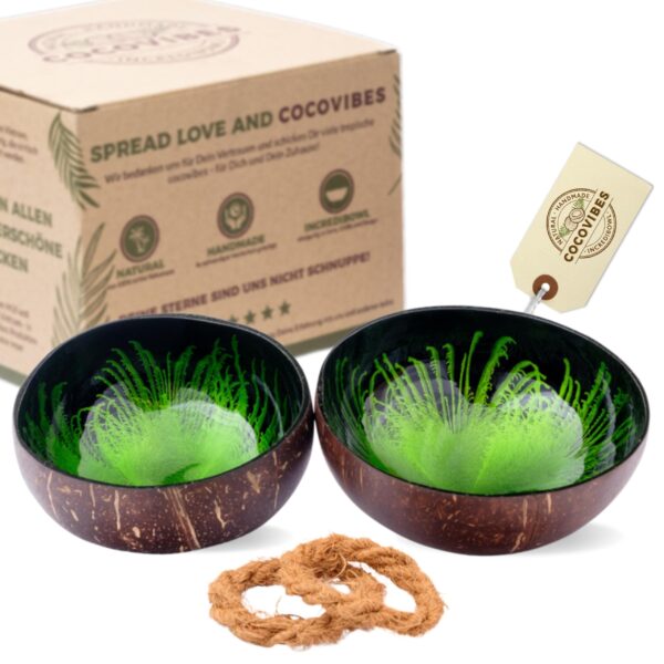Kokosnuss Schale JADE im 2er Set Splash grün inkl. 2 Untersetzer aus Kokosfasern - Base Set – Bild 7