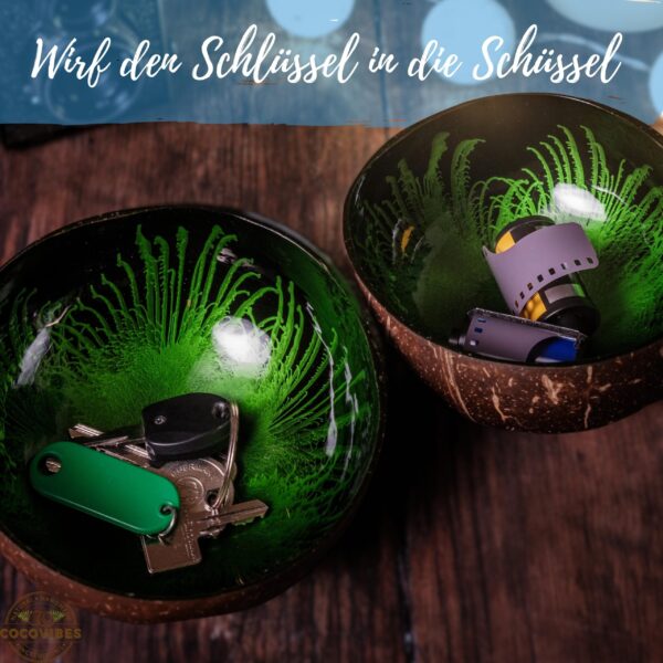 Kokosnuss Schale JADE im 2er Set Splash grün inkl. 2 Untersetzer aus Kokosfasern - Base Set – Bild 2