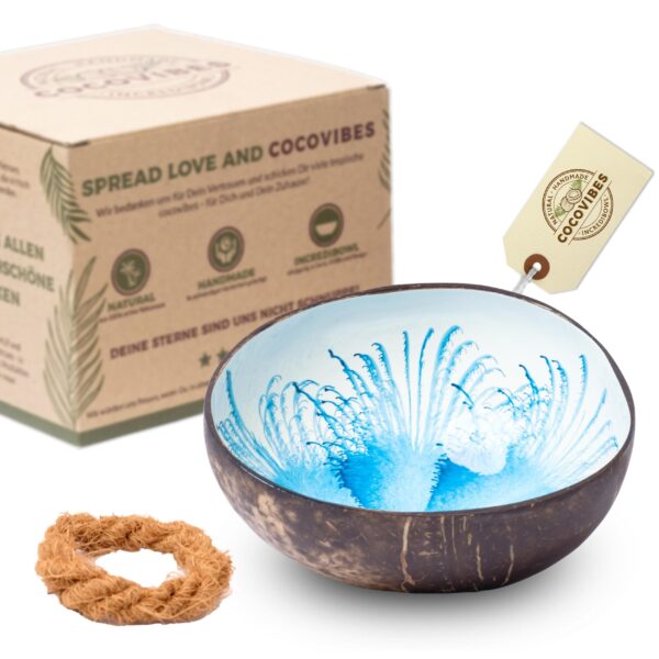 Kokosnuss Schale SAPPHIRE Splash blau inkl. Untersetzer aus Kokosfasern – Bild 7