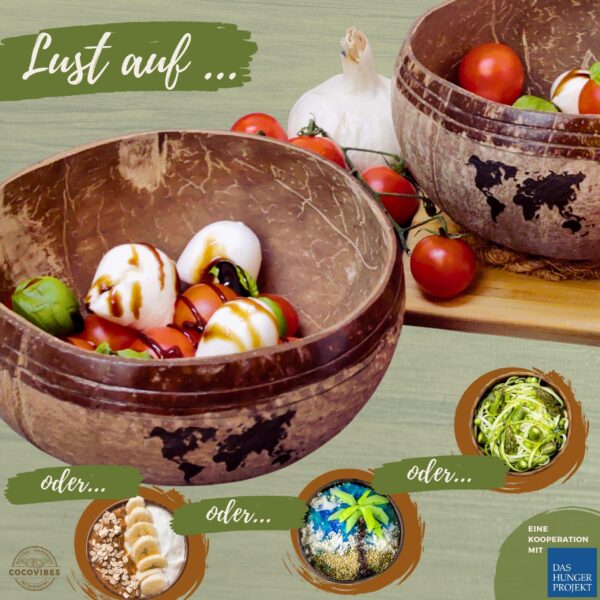 Jumbo Kokosnuss Schale ONE WORLD im 2er Set inkl. 2 Kokosholzlöffel und 2 Untersetzer – Bild 2