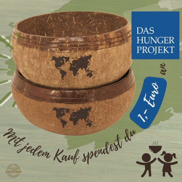 Jumbo Kokosnuss Schale ONE WORLD im 2er Set inkl. 2 Kokosholzlöffel und 2 Untersetzer – Bild 3