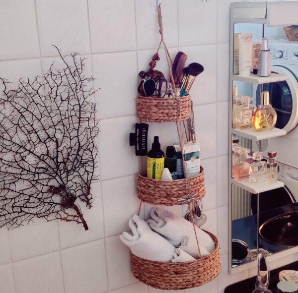 Hänge-Wandkorb WANDA mit 3 Körben aus Wasserhyazinthe / Obstkorb / Hänge-Etagere rund 30+23+18 cm, 90 cm lang – Bild 7
