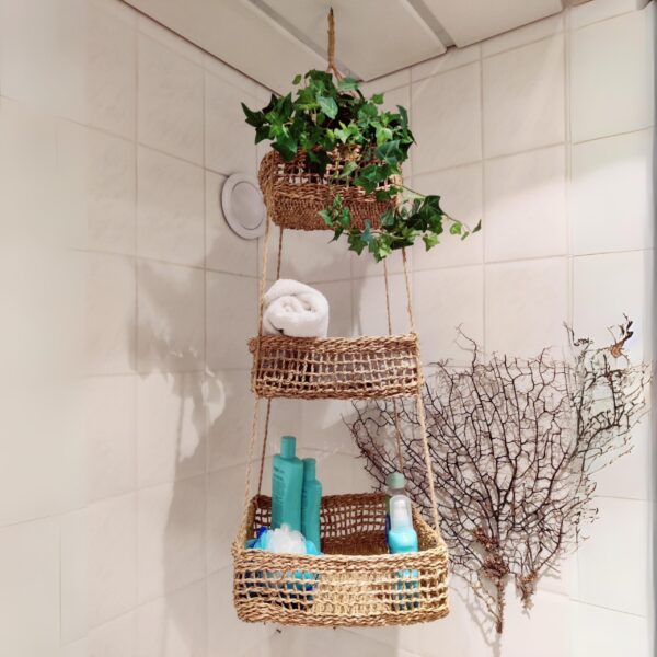 Hängekorb KAYA mit 3 Körben aus Seegras / Obstkorb / Hänge-Etagere quadratisch 32+28+22 cm – Bild 5