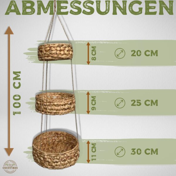 Hängekorb RONDA mit 3 Körben aus Wasserhyazinthe / Obstkorb / Hänge-Etagere rund 30+25+20 cm – Bild 2