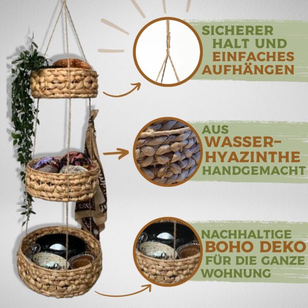 Hängekorb RONDA mit 3 Körben aus Wasserhyazinthe / Obstkorb / Hänge-Etagere rund 30+25+20 cm – Bild 4