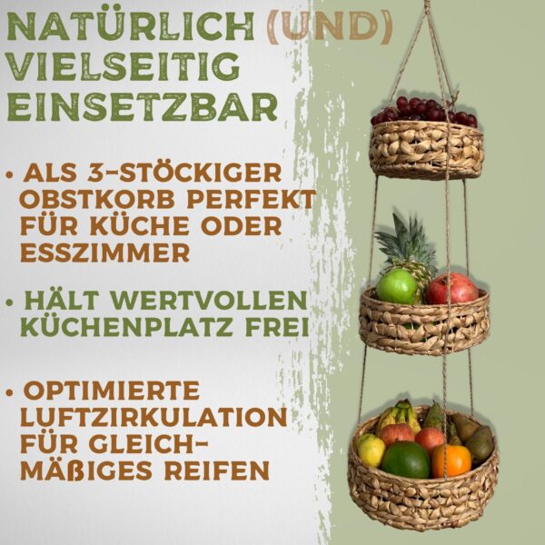 Hängekorb RONDA mit 3 Körben aus Wasserhyazinthe / Obstkorb / Hänge-Etagere rund 30+25+20 cm – Bild 3