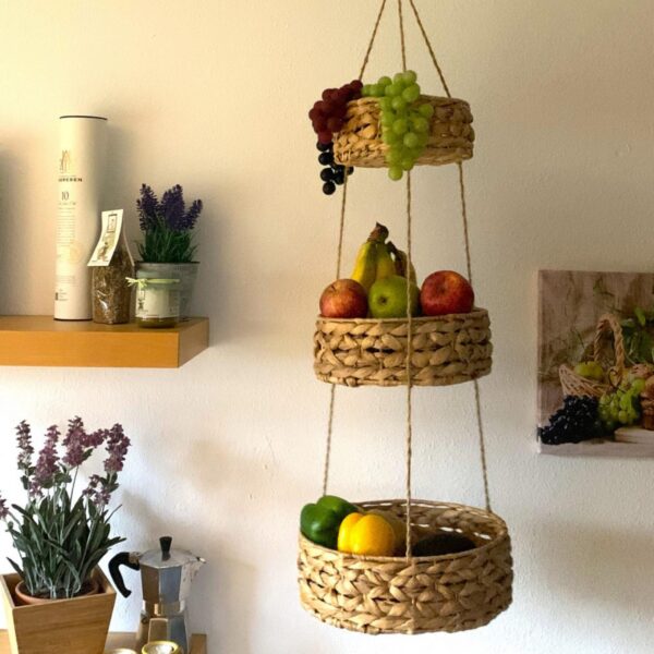 Hängekorb RONDA mit 3 Körben aus Wasserhyazinthe / Obstkorb / Hänge-Etagere rund 30+25+20 cm – Bild 6